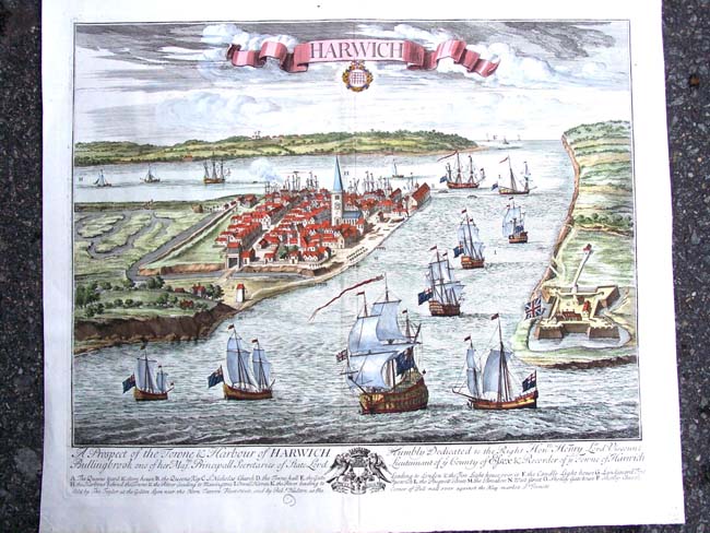 A fine 18th century Copper plate engraving entitled "A Prospect of Harwich" published by John Kip c. 1730. — image 2